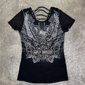 Harley-Davidson Black and Gray Eagle Women's Tee